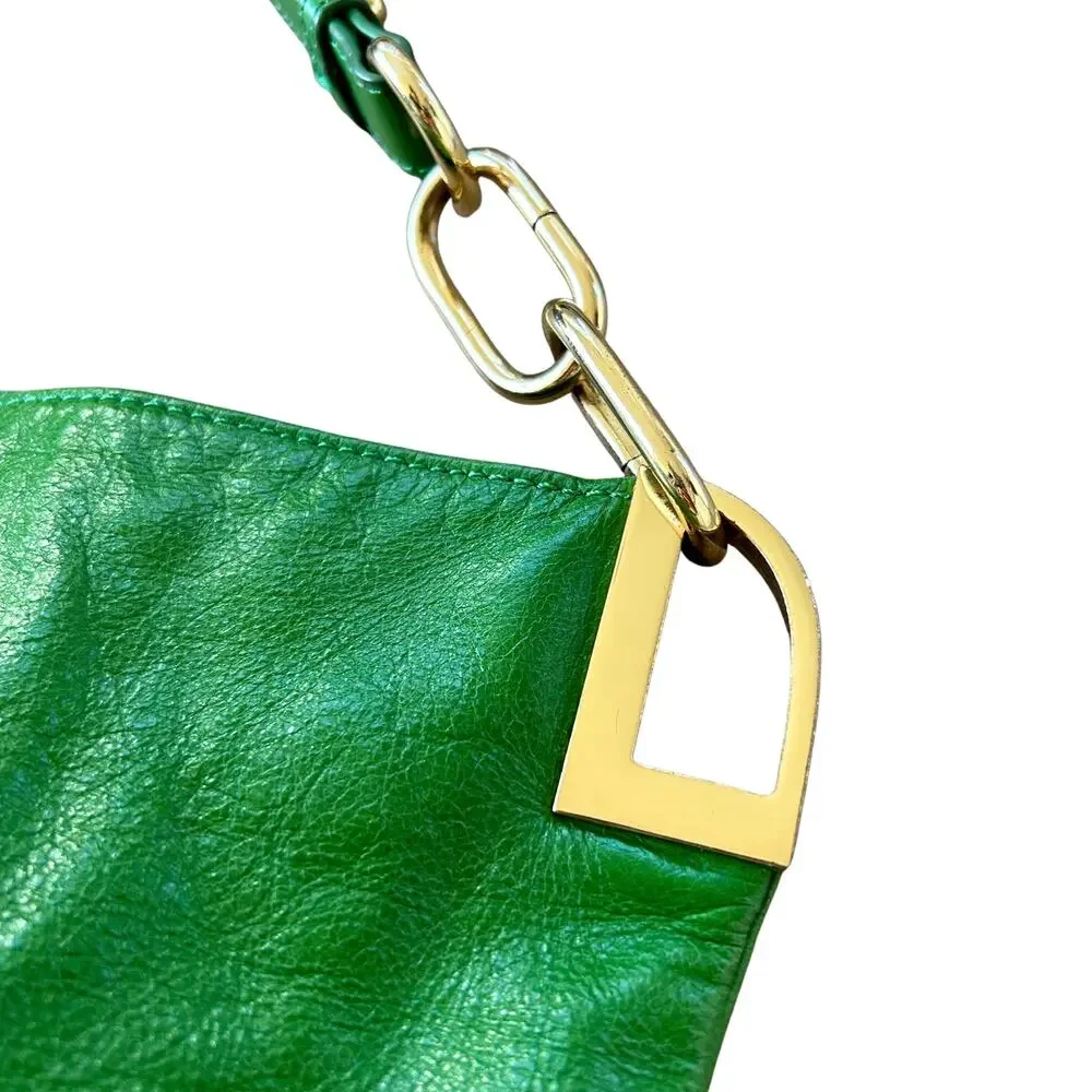 Badgley Mischka Gaia Hobo | Vintage Bright Green Leather Slouchy Chain-Link Bag